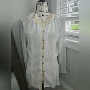 Ap Ltd Elegant White and Gold Women's Top